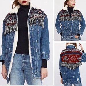🔥HOT ITEM🔥 Aztec Fleece Long Denim Jacket